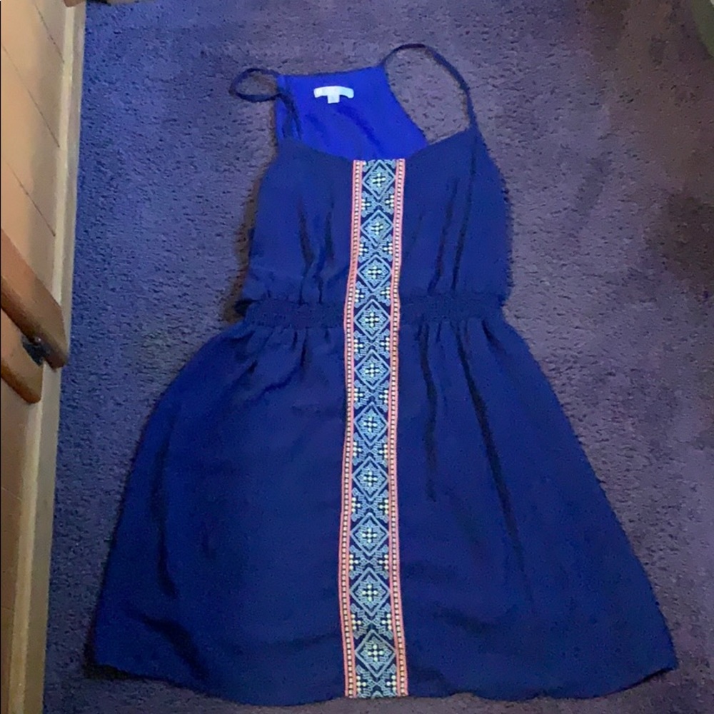 Blue dress.
